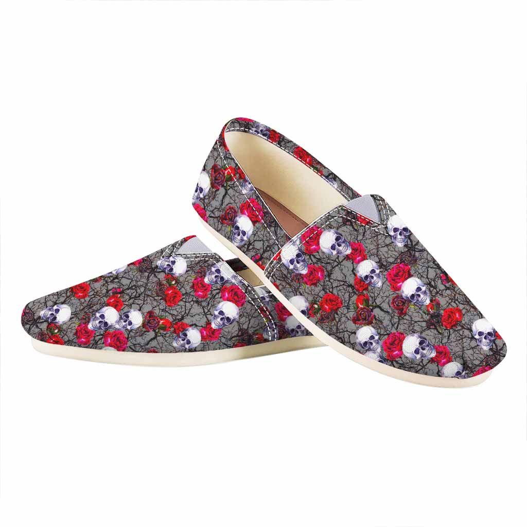 Rose Branch Skull Pattern Print Casual Shoes