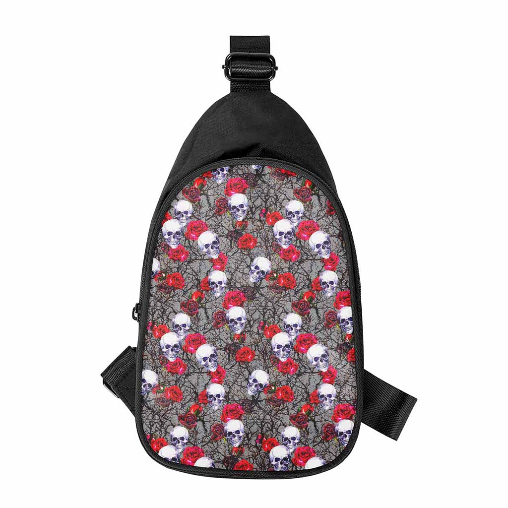 Rose Branch Skull Pattern Print Chest Bag