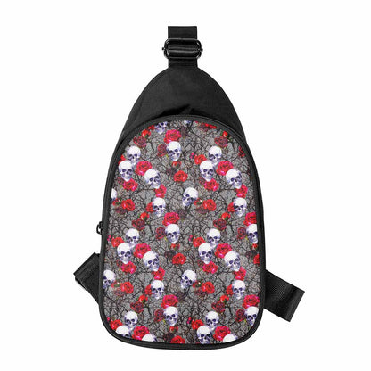 Rose Branch Skull Pattern Print Chest Bag