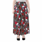 Rose Branch Skull Pattern Print Chiffon Maxi Skirt