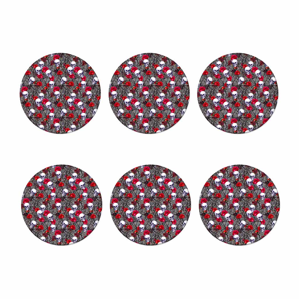 Rose Branch Skull Pattern Print Coaster Set