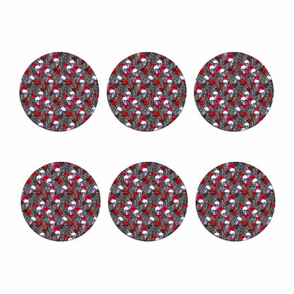 Rose Branch Skull Pattern Print Coaster Set