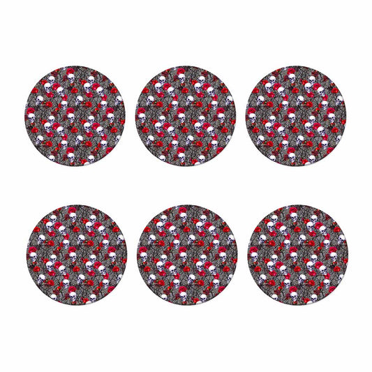 Rose Branch Skull Pattern Print Coaster Set