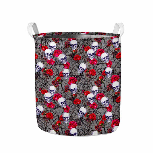 Rose Branch Skull Pattern Print Collapsible Laundry Basket