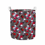 Rose Branch Skull Pattern Print Collapsible Laundry Basket