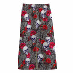 Rose Branch Skull Pattern Print Cotton Front Slit Maxi Skirt