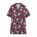 Rose Branch Skull Pattern Print Cotton Hawaiian Shirt