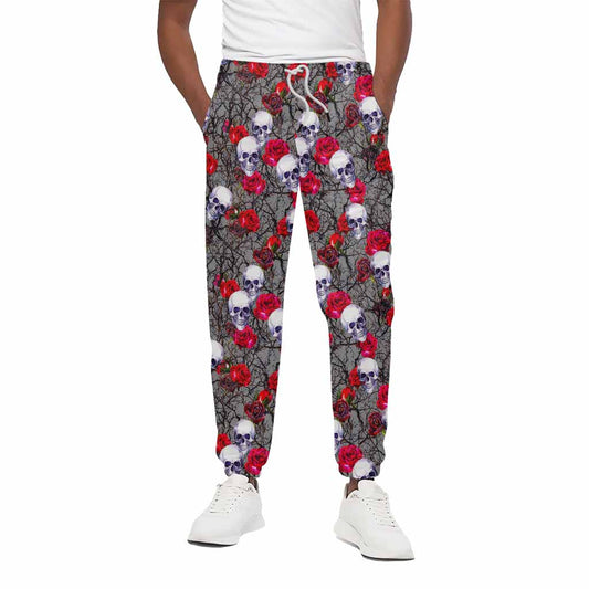 Rose Branch Skull Pattern Print Cotton Pants