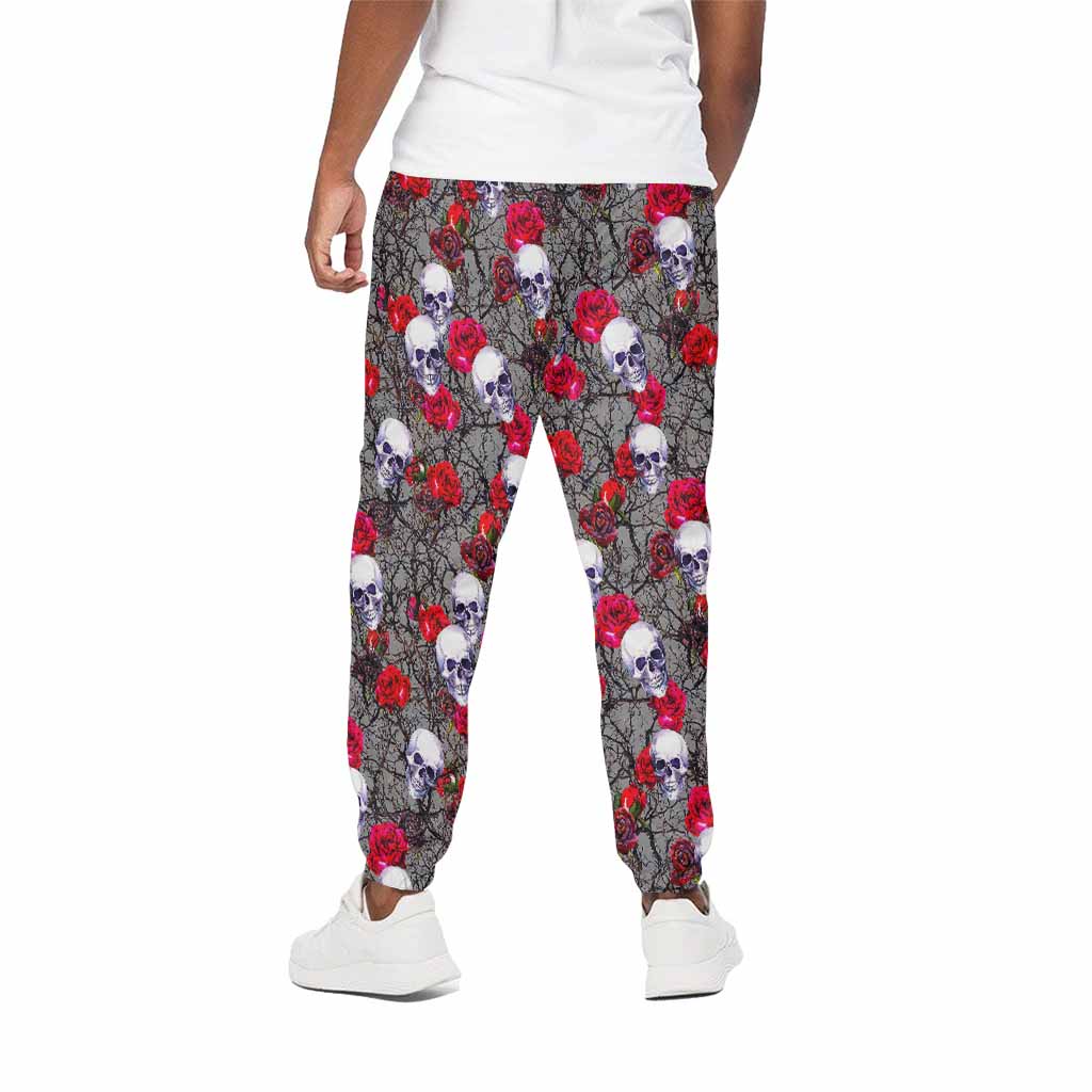 Rose Branch Skull Pattern Print Cotton Pants