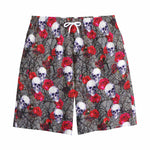 Rose Branch Skull Pattern Print Cotton Shorts