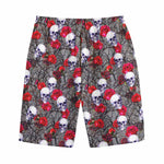 Rose Branch Skull Pattern Print Cotton Shorts