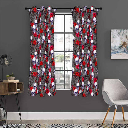 Rose Branch Skull Pattern Print Curtain