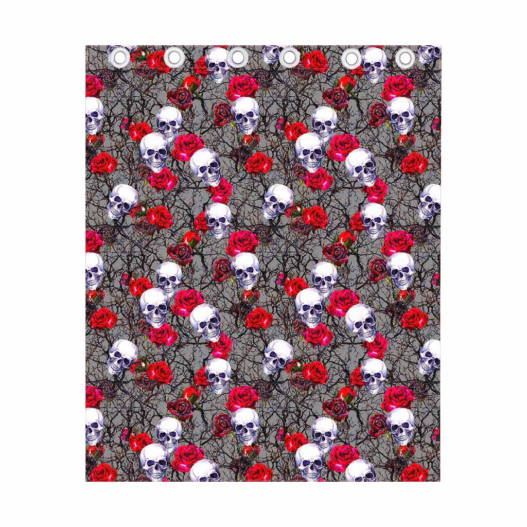 Rose Branch Skull Pattern Print Curtain