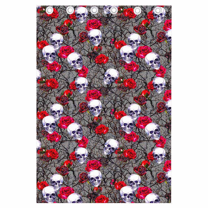 Rose Branch Skull Pattern Print Curtain