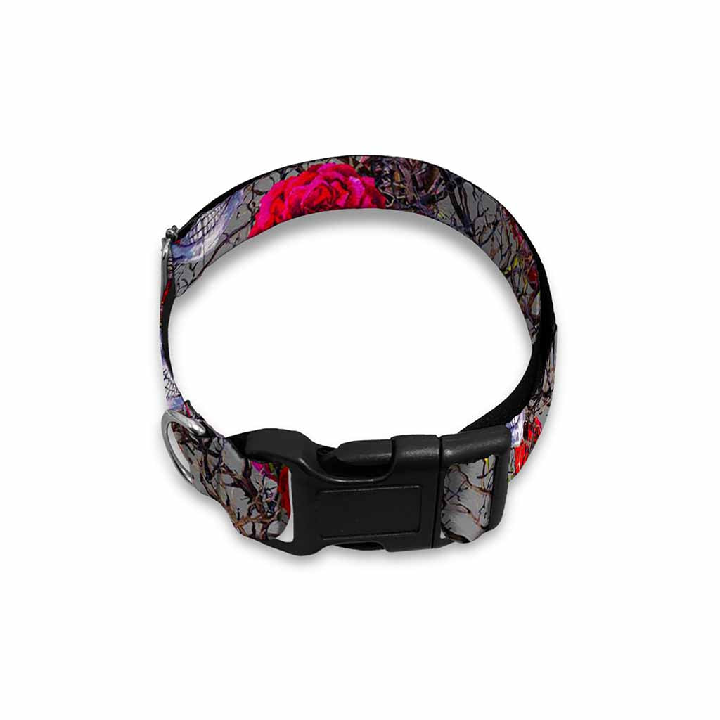 Rose Branch Skull Pattern Print Dog Collar