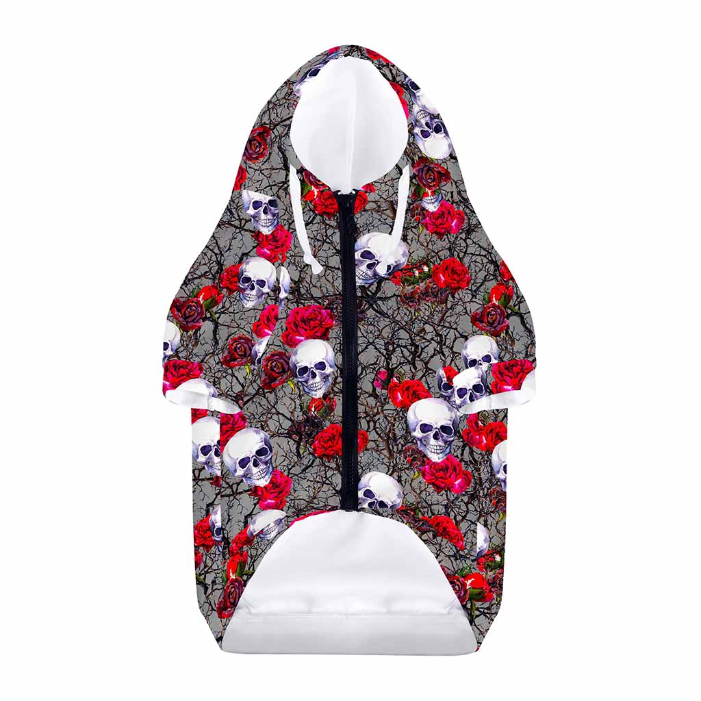 Rose Branch Skull Pattern Print Dog Zip Up Hoodie