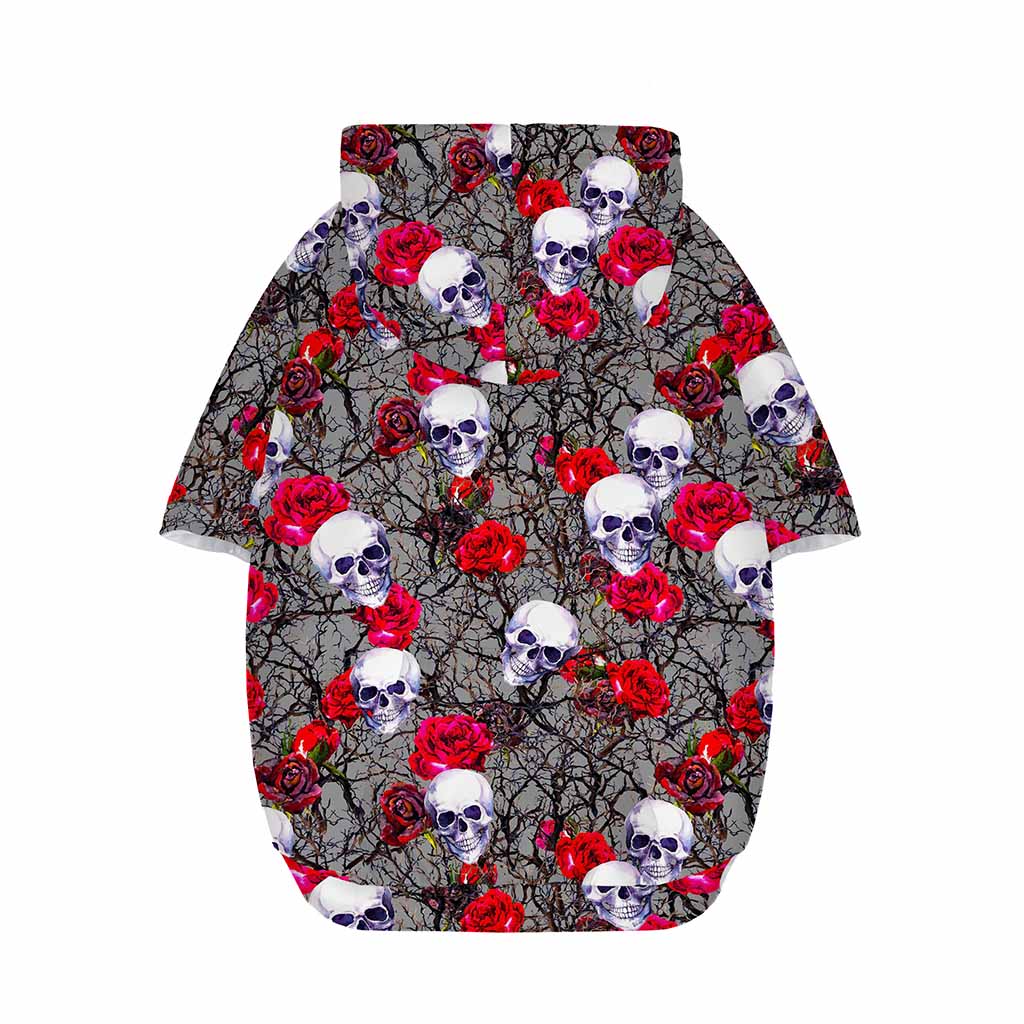 Rose Branch Skull Pattern Print Dog Zip Up Hoodie