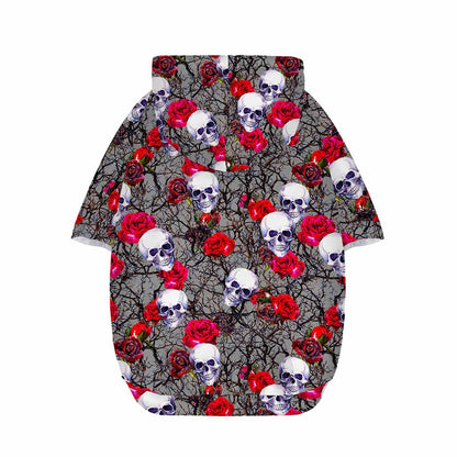 Rose Branch Skull Pattern Print Dog Zip Up Hoodie