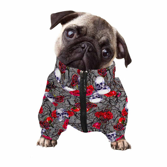 Rose Branch Skull Pattern Print Dog Zip Up Jacket