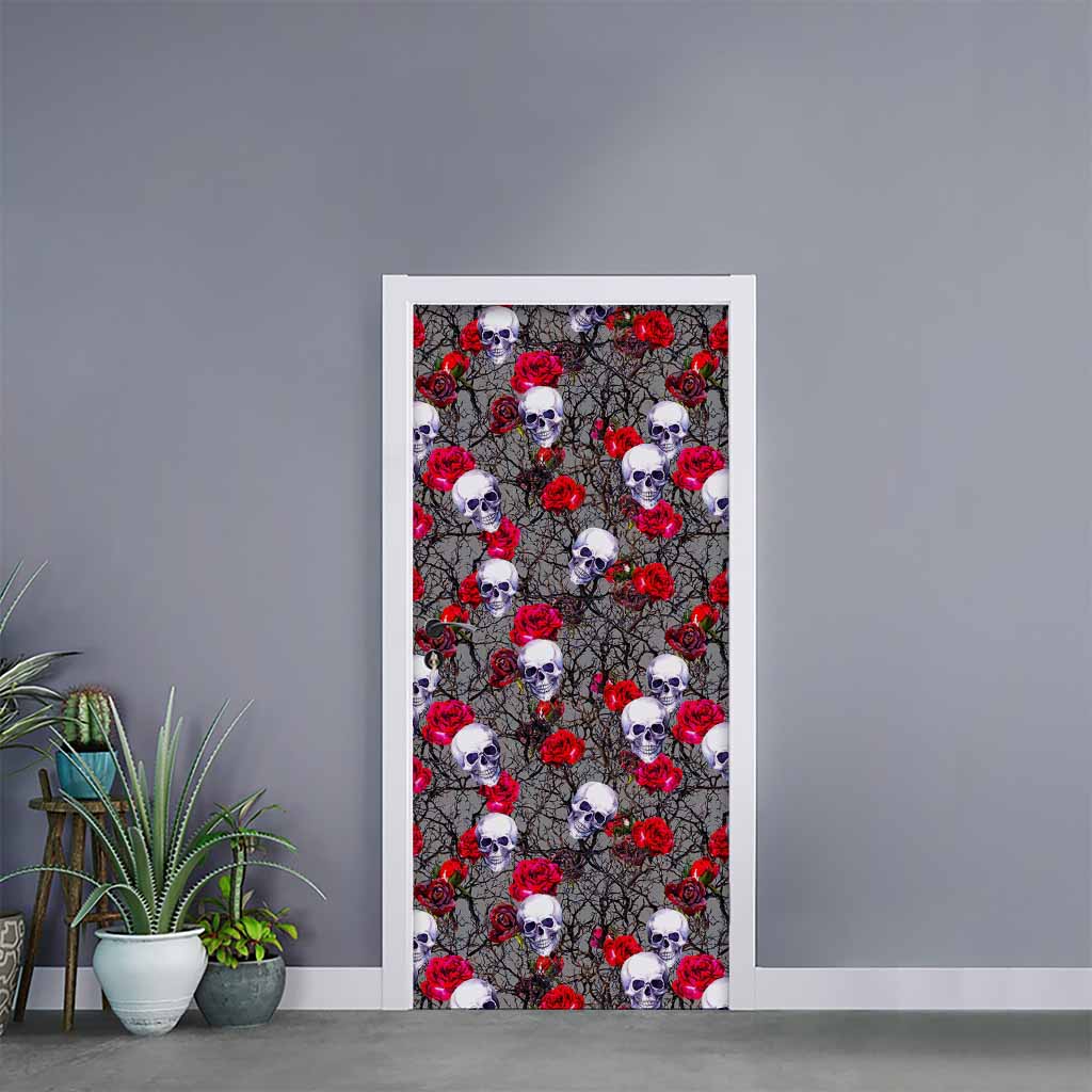 Rose Branch Skull Pattern Print Door Sticker