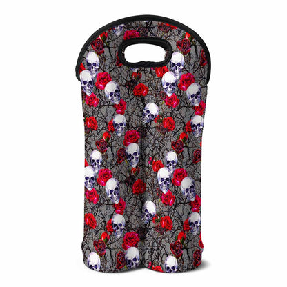 Rose Branch Skull Pattern Print Double Neoprene Wine Tote