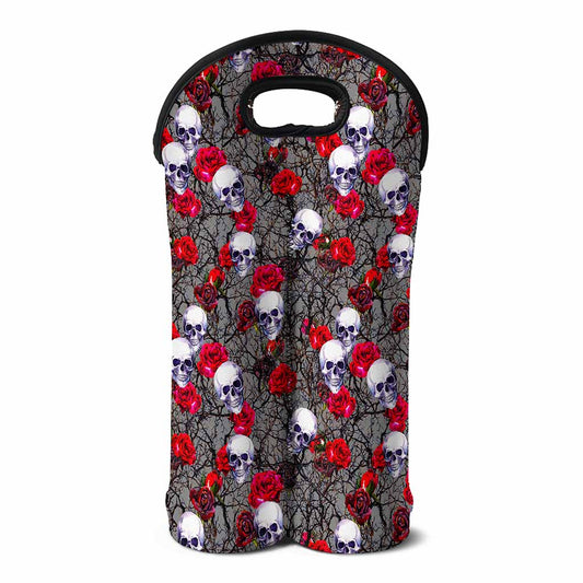Rose Branch Skull Pattern Print Double Neoprene Wine Tote