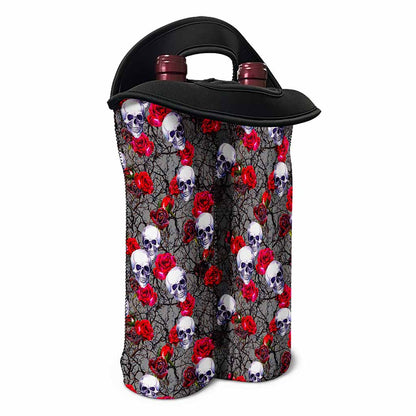 Rose Branch Skull Pattern Print Double Neoprene Wine Tote