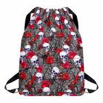 Rose Branch Skull Pattern Print Drawstring Backpack