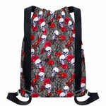 Rose Branch Skull Pattern Print Drawstring Backpack