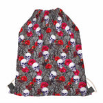 Rose Branch Skull Pattern Print Drawstring Bag