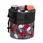 Rose Branch Skull Pattern Print Drawstring Makeup Bag