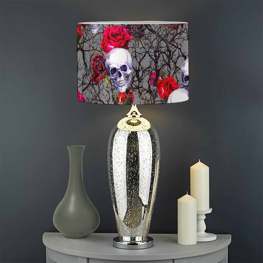 Rose Branch Skull Pattern Print Drum Lamp Shade