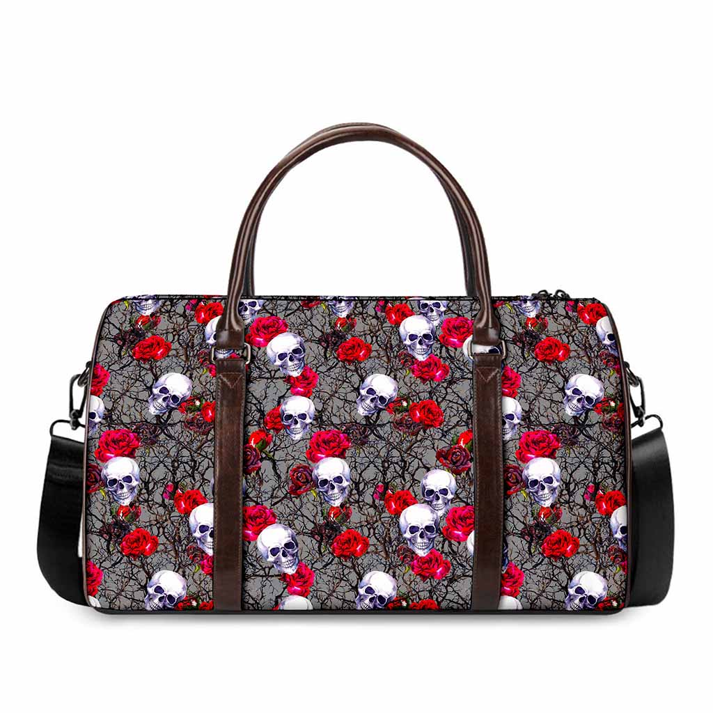 Rose Branch Skull Pattern Print Duffle Bag