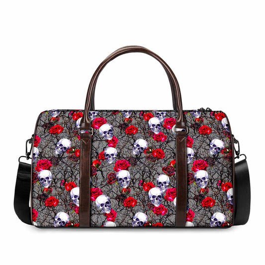 Rose Branch Skull Pattern Print Duffle Bag
