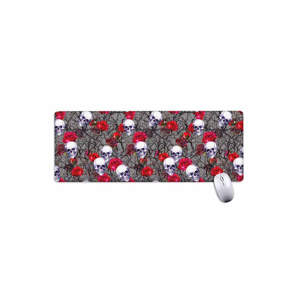 Rose Branch Skull Pattern Print Extended Mouse Pad