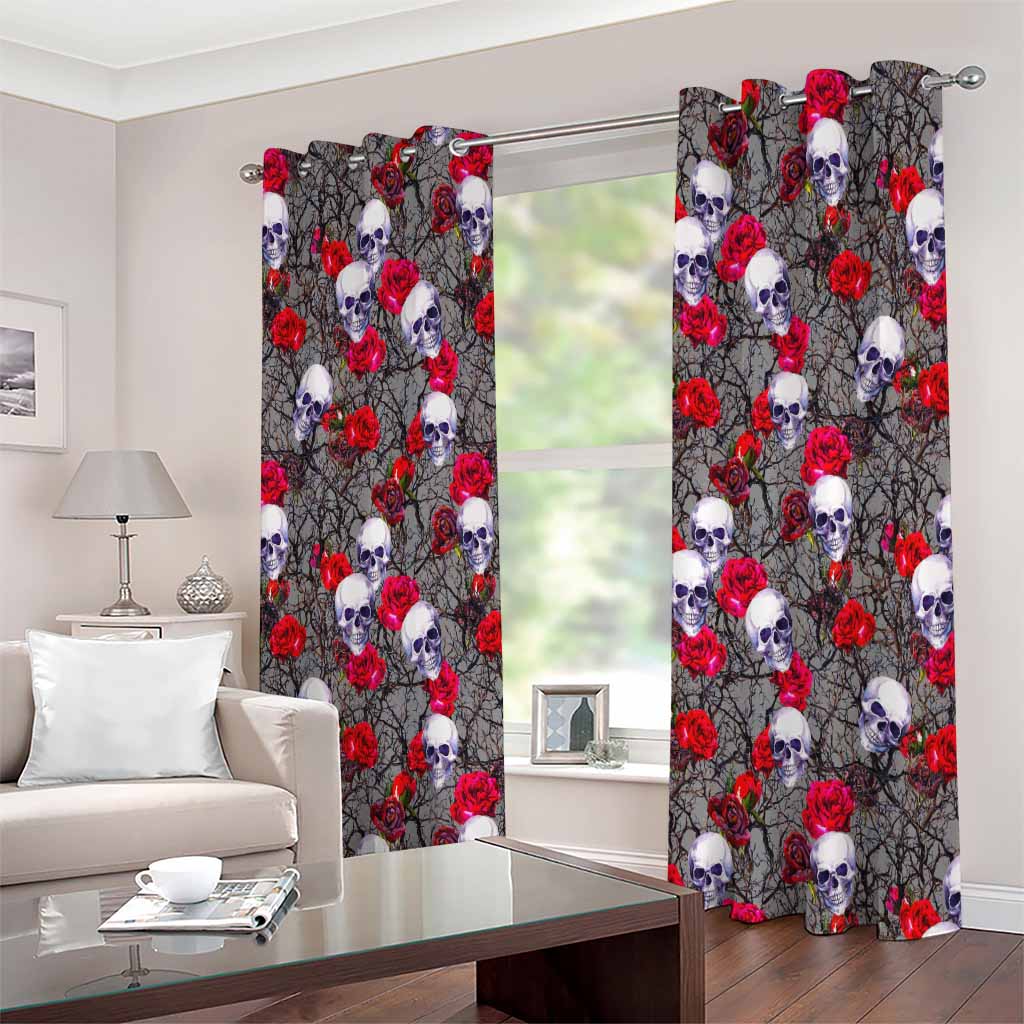 Rose Branch Skull Pattern Print Extra Wide Grommet Curtains