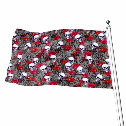 Rose Branch Skull Pattern Print Flag