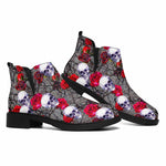 Rose Branch Skull Pattern Print Flat Ankle Boots