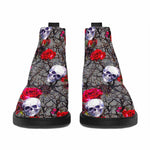 Rose Branch Skull Pattern Print Flat Ankle Boots