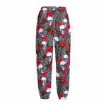 Rose Branch Skull Pattern Print Fleece Lined Knit Pants