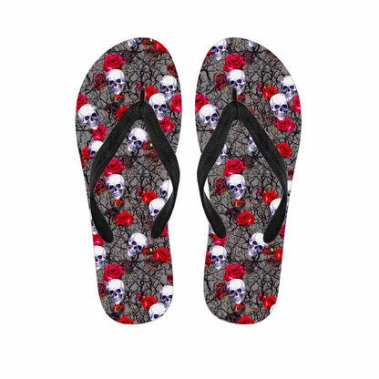 Rose Branch Skull Pattern Print Flip Flops