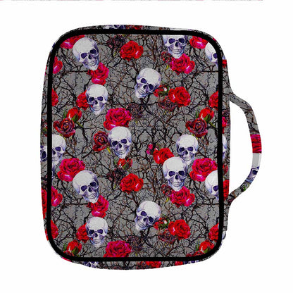 Rose Branch Skull Pattern Print Front Pocket Bible Bag