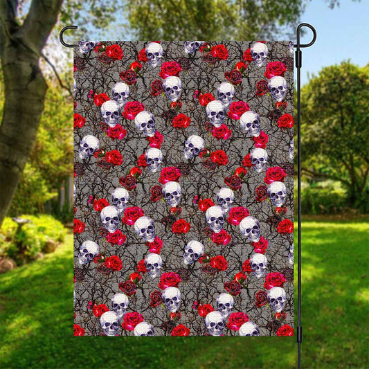 Rose Branch Skull Pattern Print Garden Flag