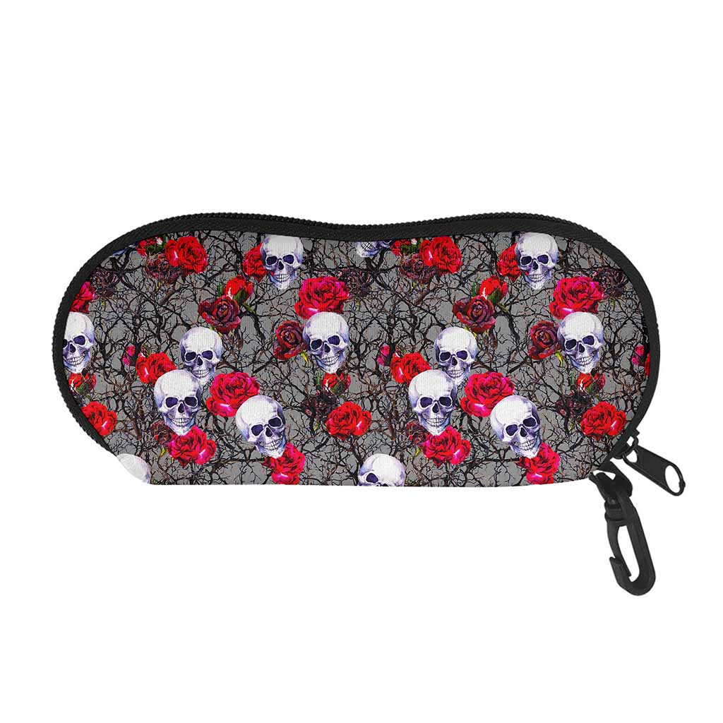 Rose Branch Skull Pattern Print Glasses Case