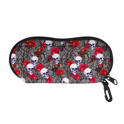 Rose Branch Skull Pattern Print Glasses Case