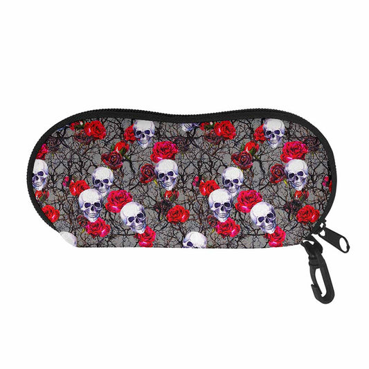 Rose Branch Skull Pattern Print Glasses Case