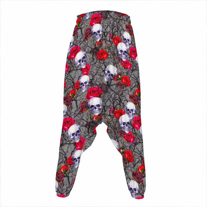 Rose Branch Skull Pattern Print Hammer Pants