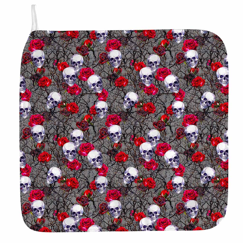 Rose Branch Skull Pattern Print Hand Towel