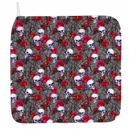 Rose Branch Skull Pattern Print Hand Towel