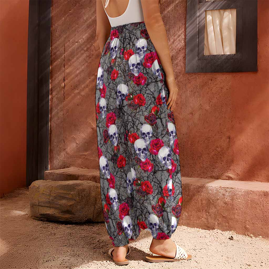 Rose Branch Skull Pattern Print Harem Pants